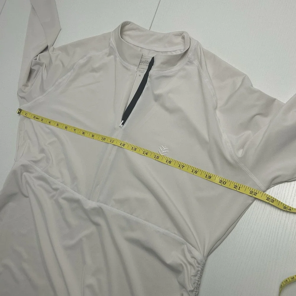 Coolibar Women's XL Lawai Women's Ruche Swim Shirt White UPF 50+ Quarter Zip